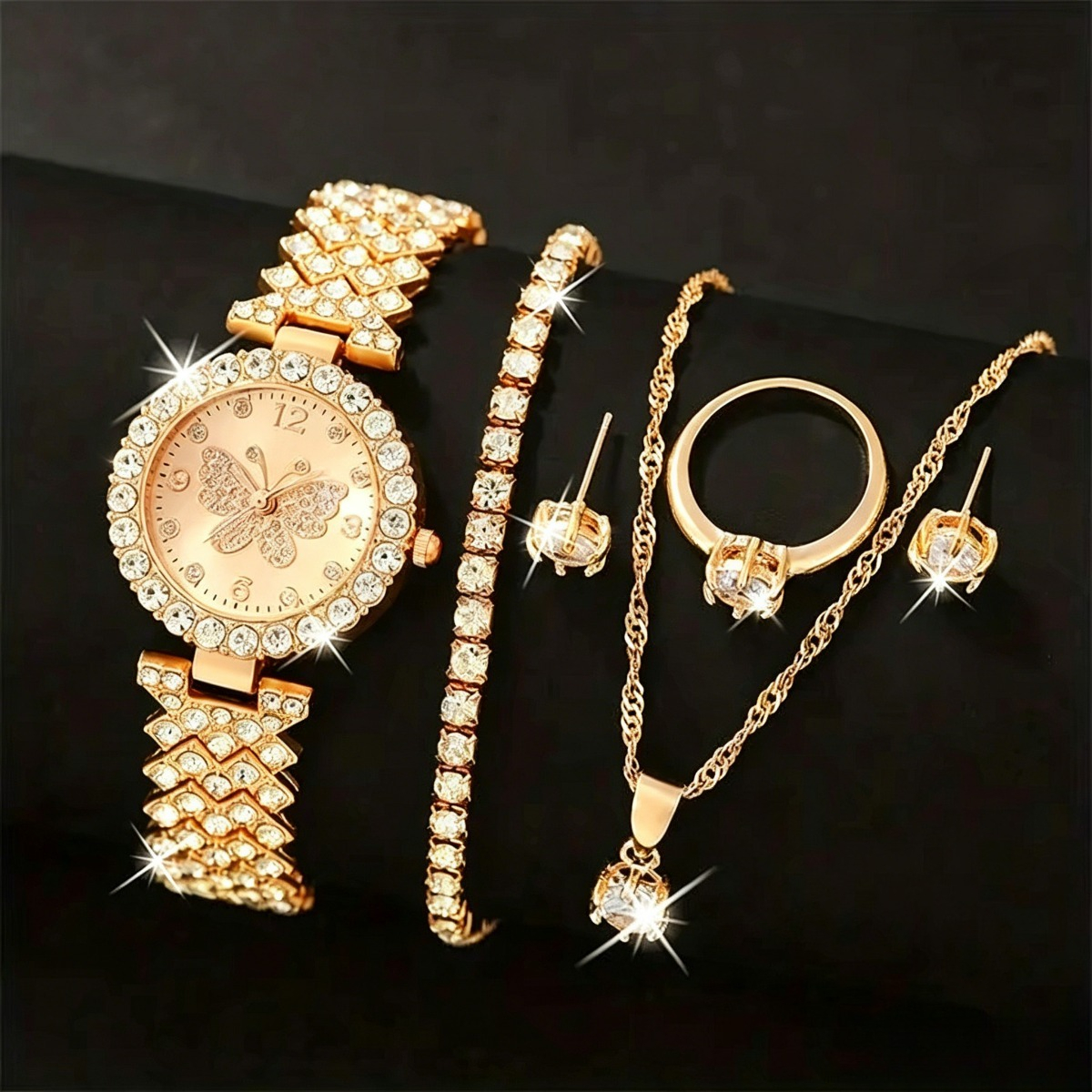 Jewelry Clasp Watches - 6PCS/Set Luxury Rhinestone Butterfly Women Quartz