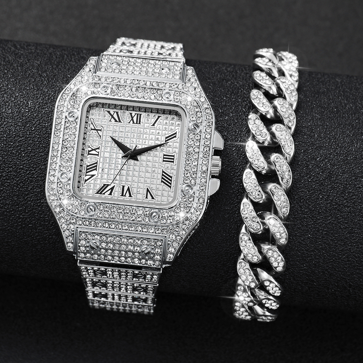 Jewelry Clasp Watches - 2PCS Iced Out Square Watch &