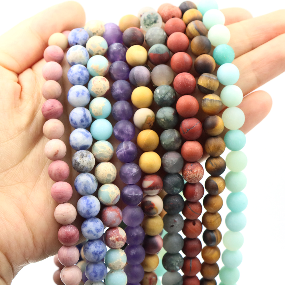 Gemstone Bracelet Healing - 4/6/8/10mm Matte Beads Natural Stone African
