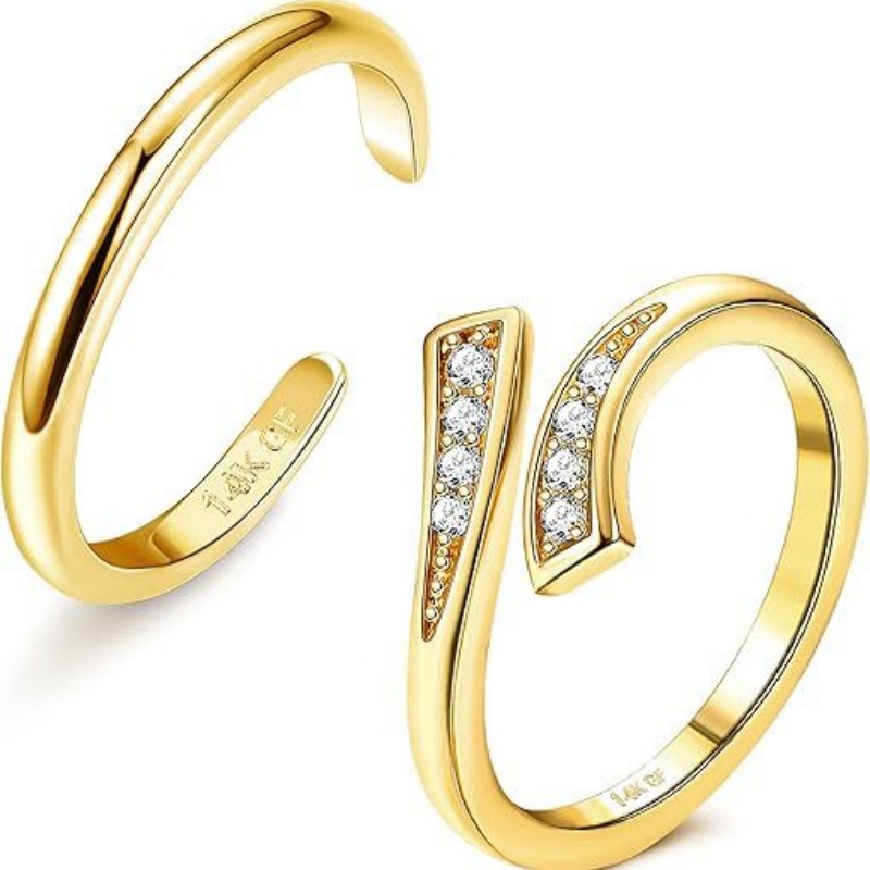 Gold Plated Ring - 14K Gold-Plated Adjustable Zircon Foot Ring