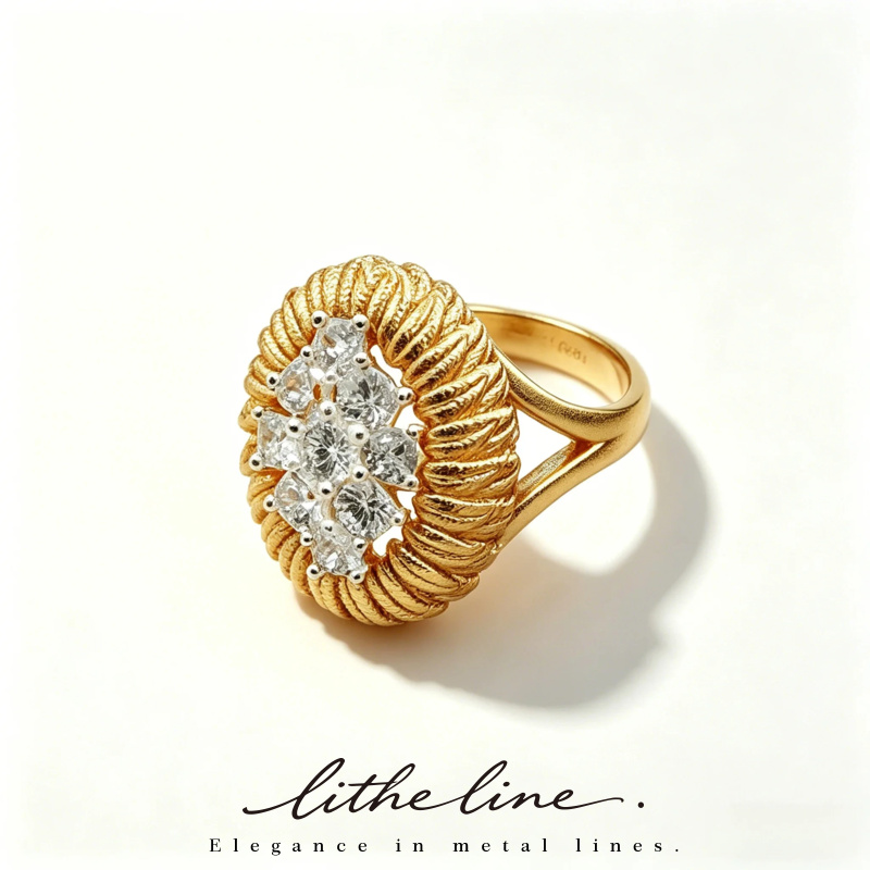 Gold Plated Ring - Litheline 24K Gold Plated Brass Rope-Textured