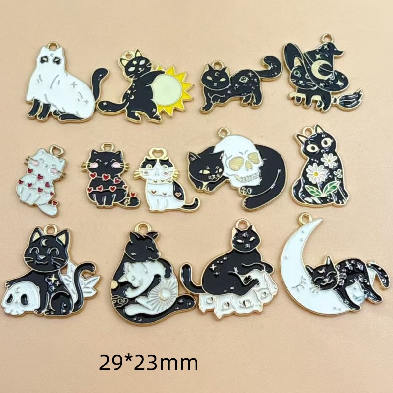 Necklace Pendant - 10pcs Original Alloy Enamel Black Cat