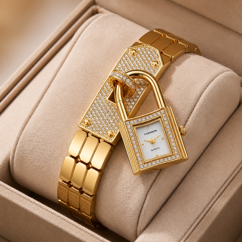 Gold Lock-Shaped Women's Watch - Jewelry Clasp Watches avis et prix
