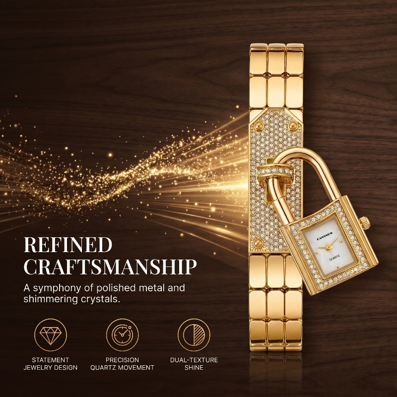 Gold Lock-Shaped Women's Watch - Jewelry Clasp Watches avis et prix