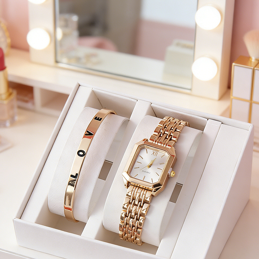 2PCS/set Luxury Women's Quartz - Jewelry Watches Gold avis et prix