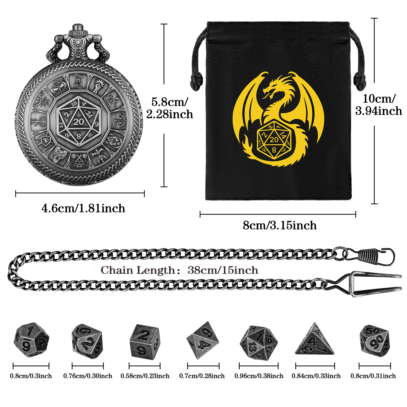 5pcs Metal D20 Polyhedral Dice - Vintage Pocket Watch avis et prix