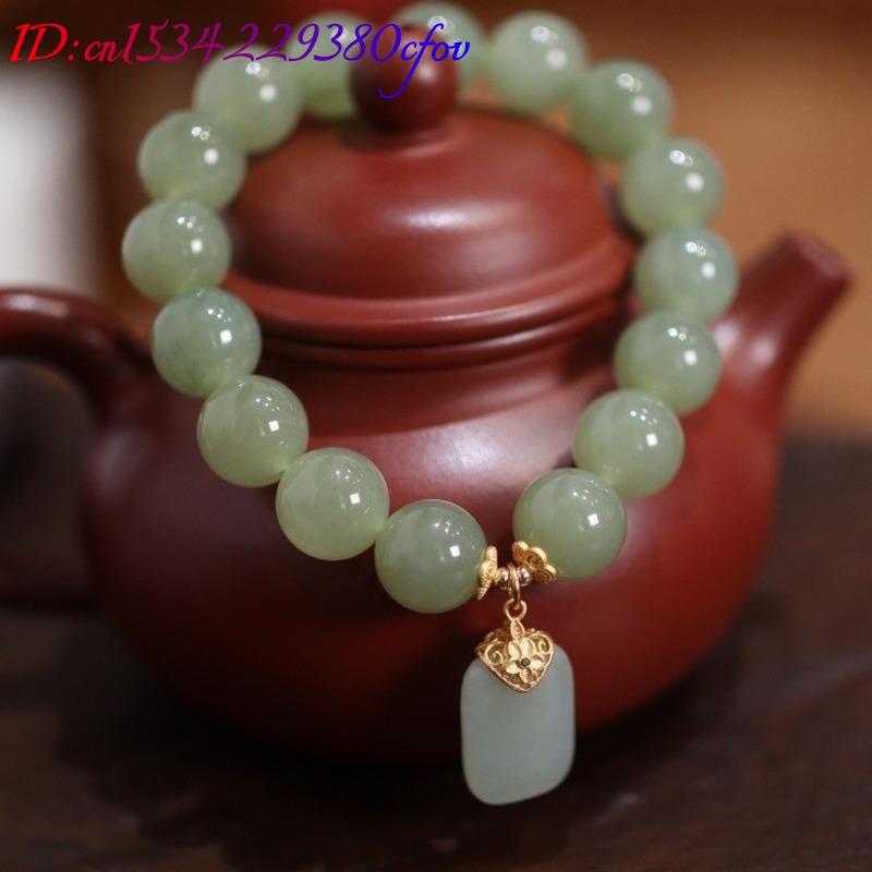 Natural Hotan Jade Bead flower - Gemstone Bracelet Healing avis et prix