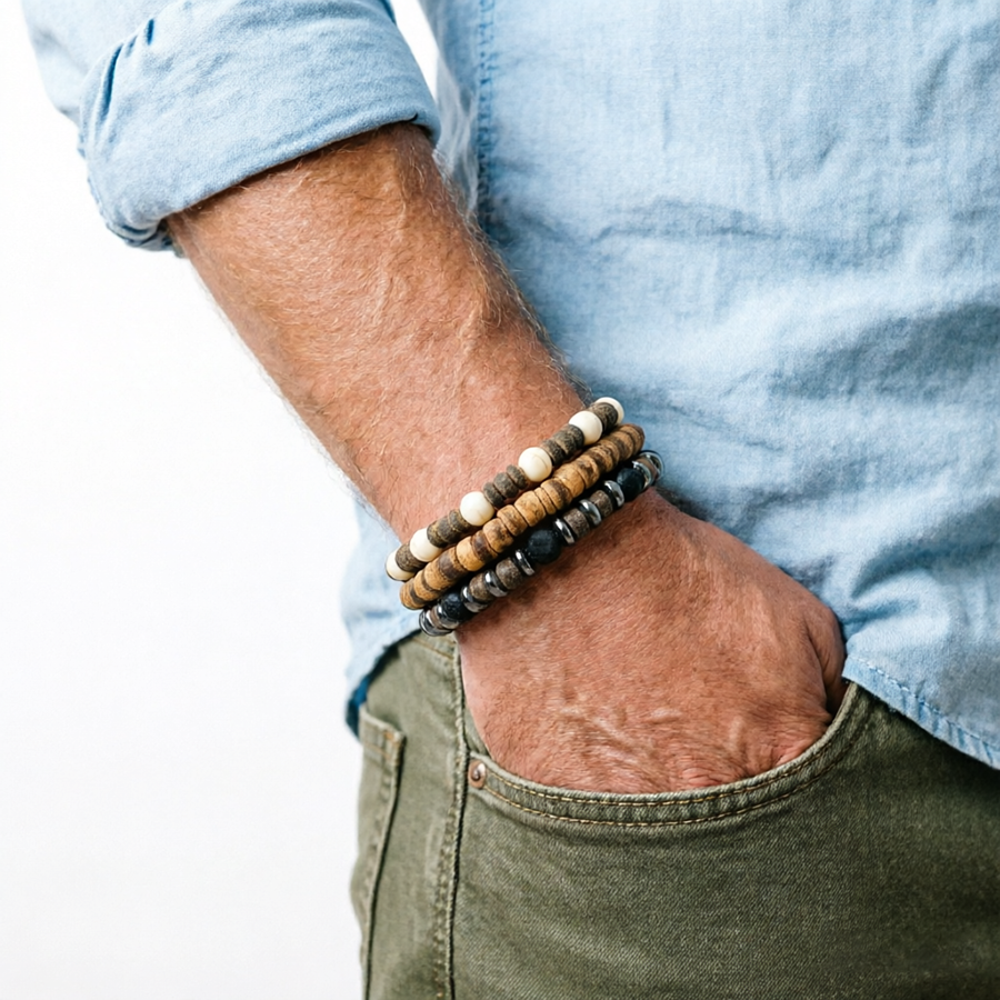 Vintage 3Pcs Men Bracelet Set  - Gemstone Bracelet Healing avis et prix