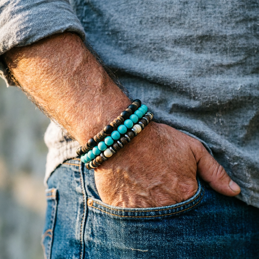 Vintage 3Pcs Men Bracelet Set  - Gemstone Bracelet Healing avis et prix