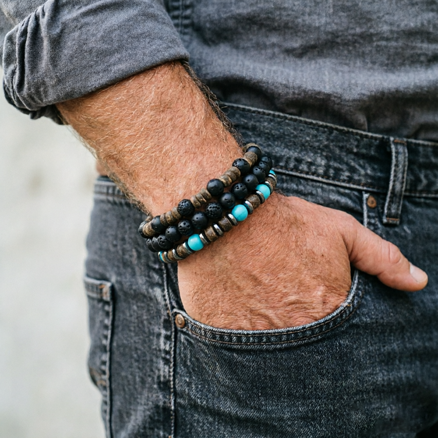Vintage 3Pcs Men Bracelet Set  - Gemstone Bracelet Healing avis et prix